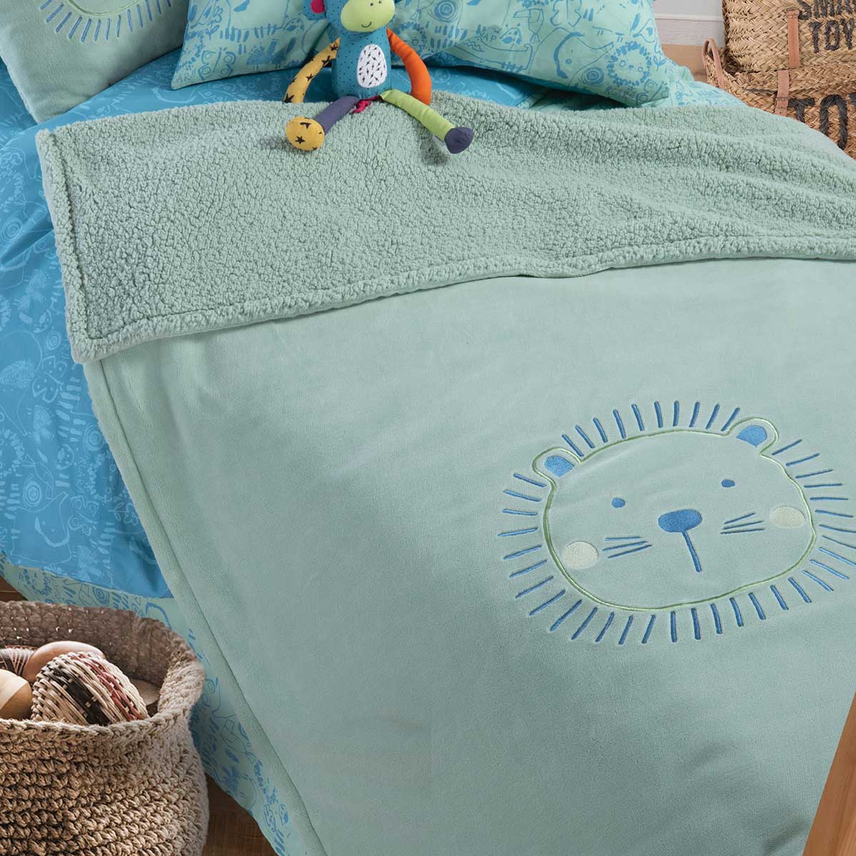 Κουβέρτα Fleece Κούνιας Με Γουνάκι (130x180) Nef-Nef Homeware Junior Jungle Combo