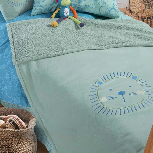 Κουβέρτα Fleece Κούνιας Με Γουνάκι (130x180) Nef-Nef Homeware Junior Jungle Combo