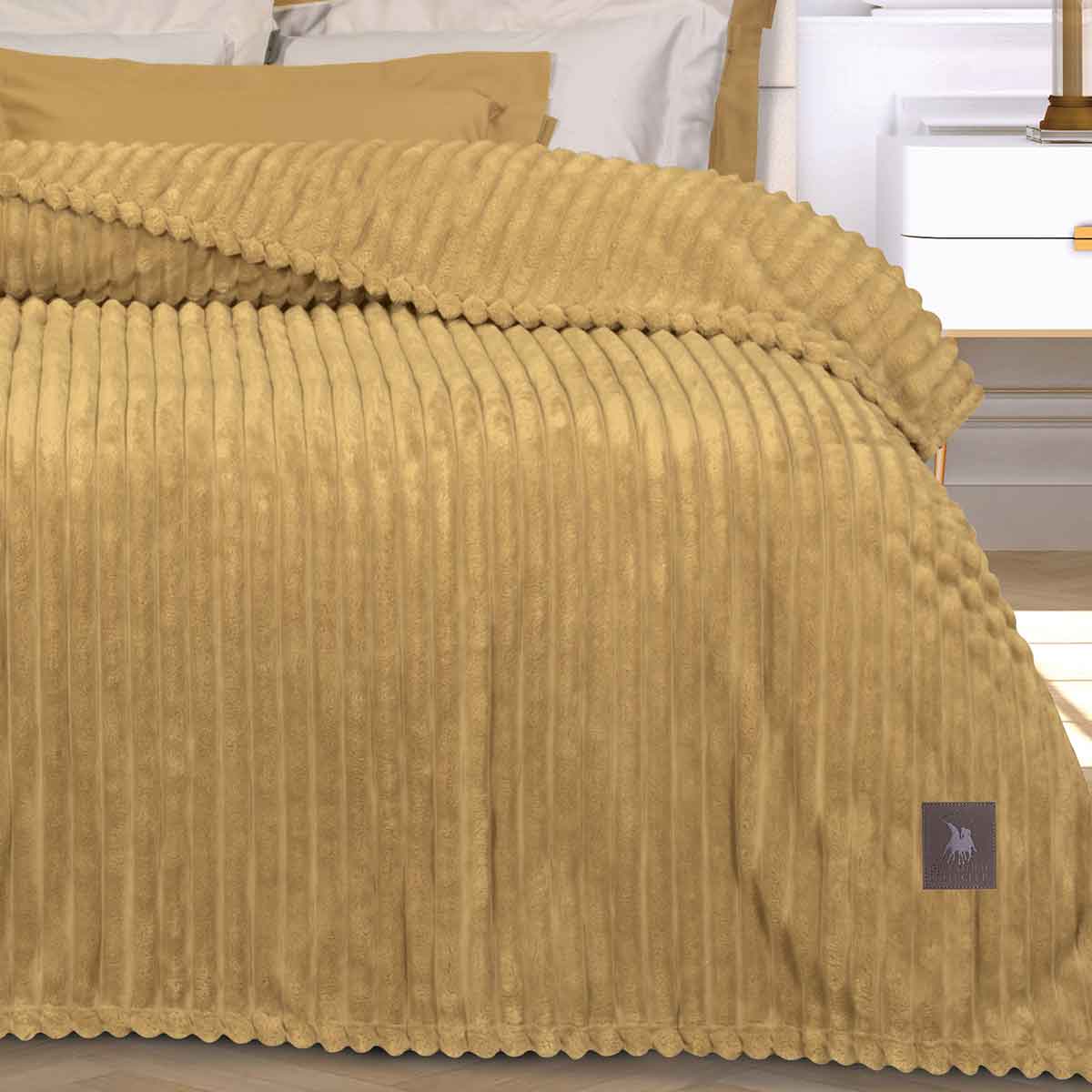 Κουβέρτα Fleece Υπέρδιπλη (220X240) Greenwich Polo Club Essential 3488 Ochre Λευκά Είδη Κρεβατοκάμαρας Κουβέρτες Υπέρδιπλες Spitishop