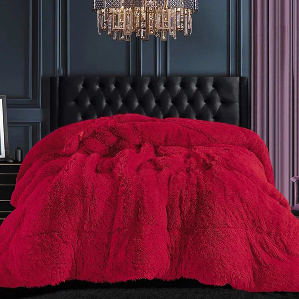 Γούνινο Κουβερτοπάπλωμα Μονό (170x220) Silk Fashion Malliaro Red