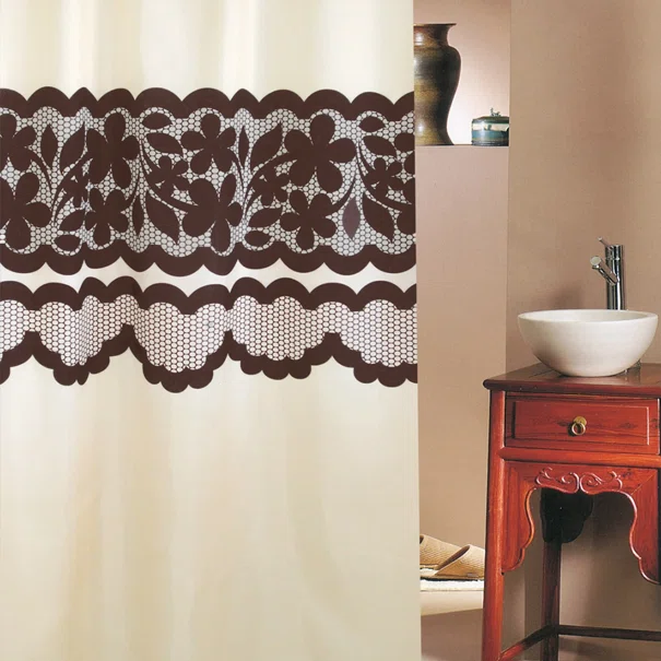 Κουρτίνα Μπάνιου (180x180) Με Κρίκους San Lorentzo Lace Beige