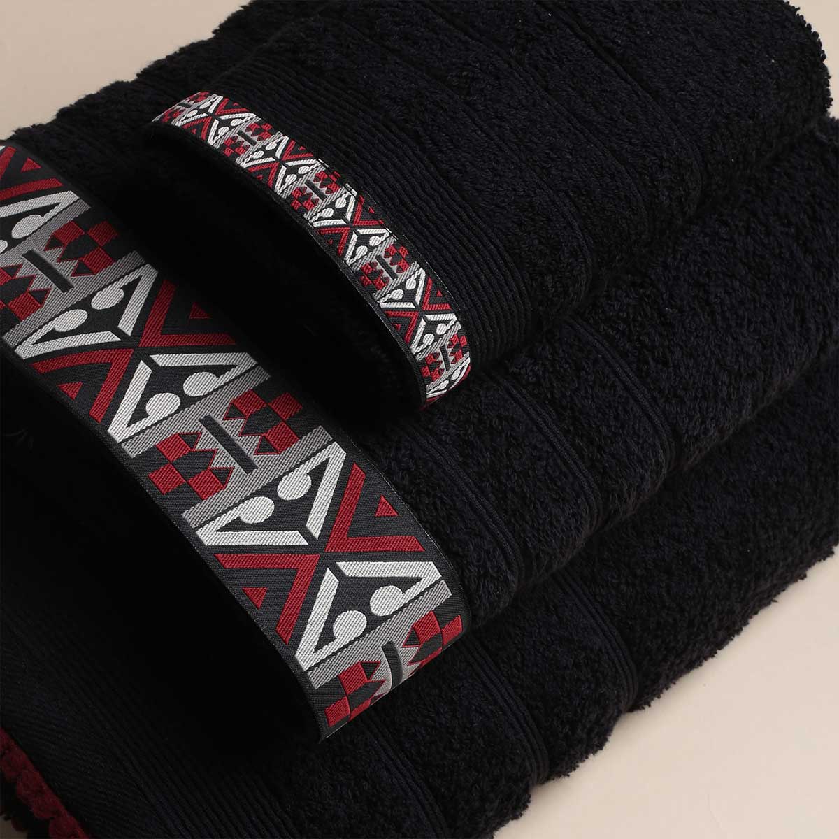 Πετσέτες Μπάνιου (Σετ 3Τμχ) White Fabric Perrin Bordeaux Black 500Gsm Λευκά Είδη Σετ Spitishop