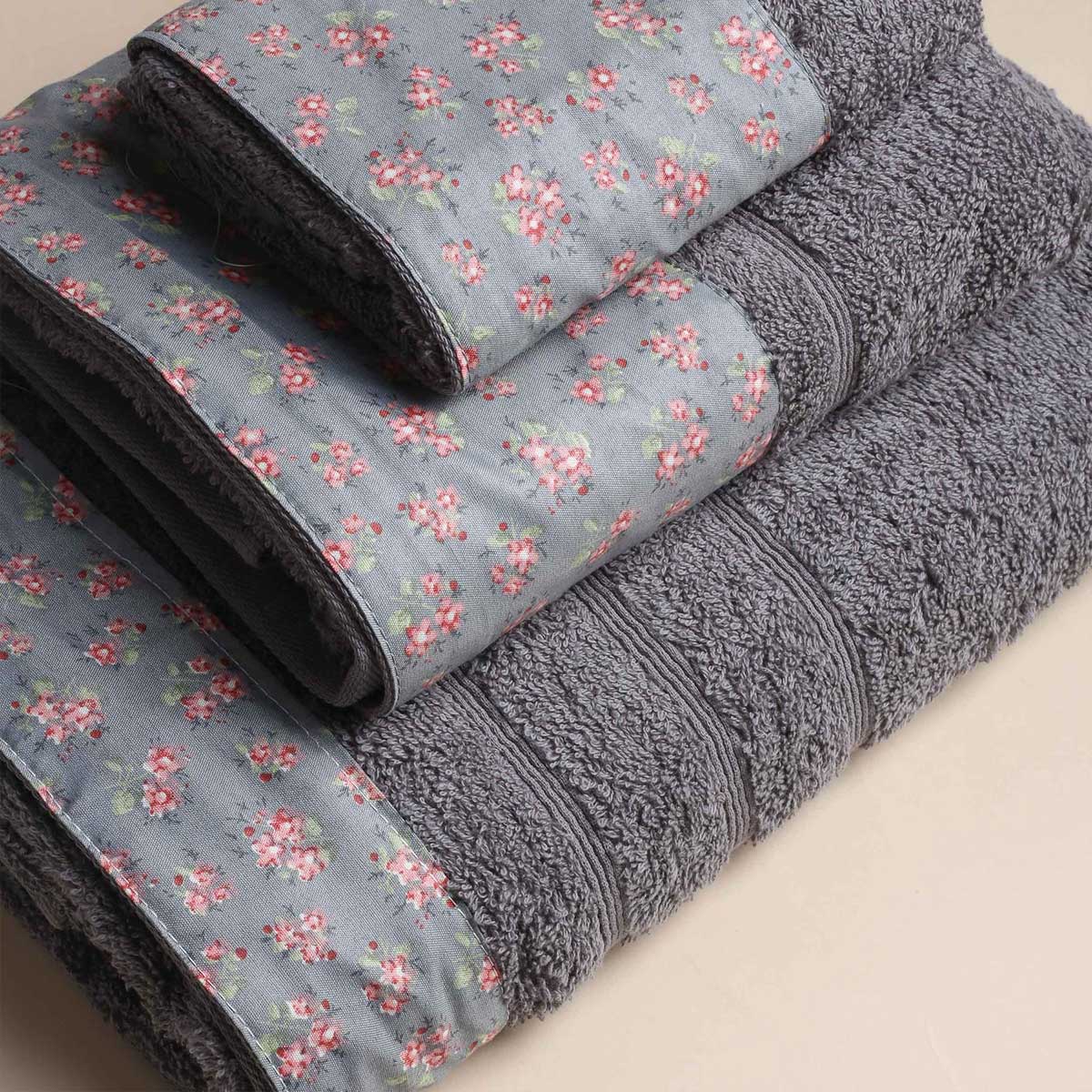 Πετσέτα Σώματος (70X140) White Fabric Botanical Border Grey 500Gsm Λευκά Είδη Μπάνιου Πετσέτες Spitishop