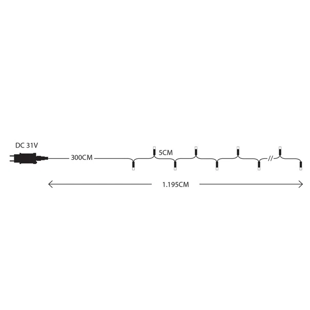 Χριστουγεννιάτικα Λαμπάκια 180 Led Σε Σειρά 11.9μ Θερμό Λευκό Με 8 Προγράμματα Eurolamp 600-13221
