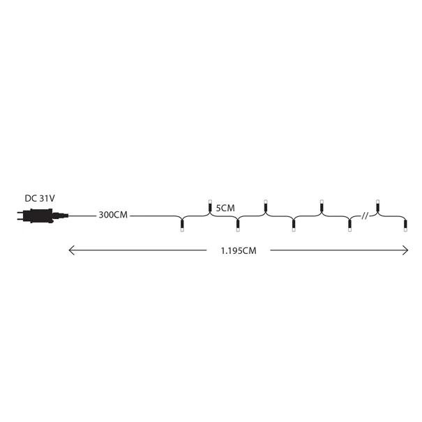 Χριστουγεννιάτικα Λαμπάκια 180 Led Σε Σειρά 11.9μ Ψυχρό Λευκό Με 8 Προγράμματα Eurolamp 600-13220