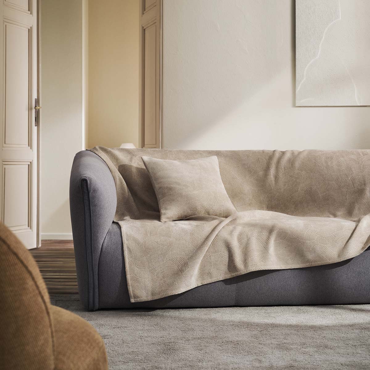 Ριχτάρι Πολυθρόνας Βελουτέ (180x180) Gofis Home Nimbus Warm Beige 447/39