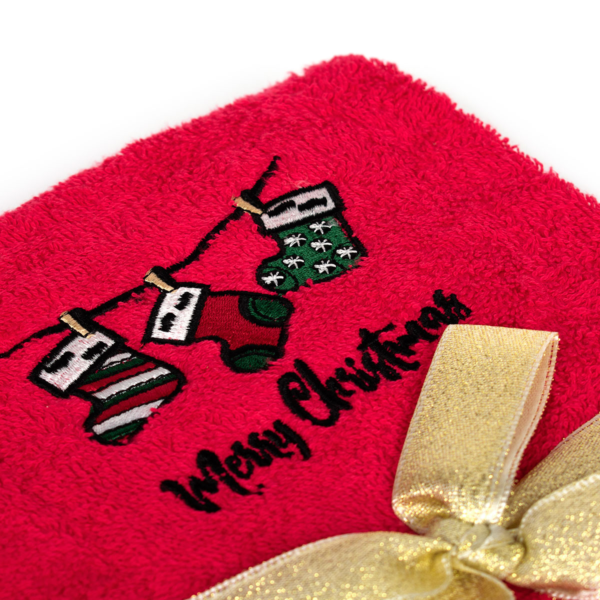 Χριστουγεννιάτικες Πετσέτες (Σετ 2Τμχ) Dimcol Christmas Socks Red Χριστουγεννιάτικα Είδη Μπάνιου Spitishop