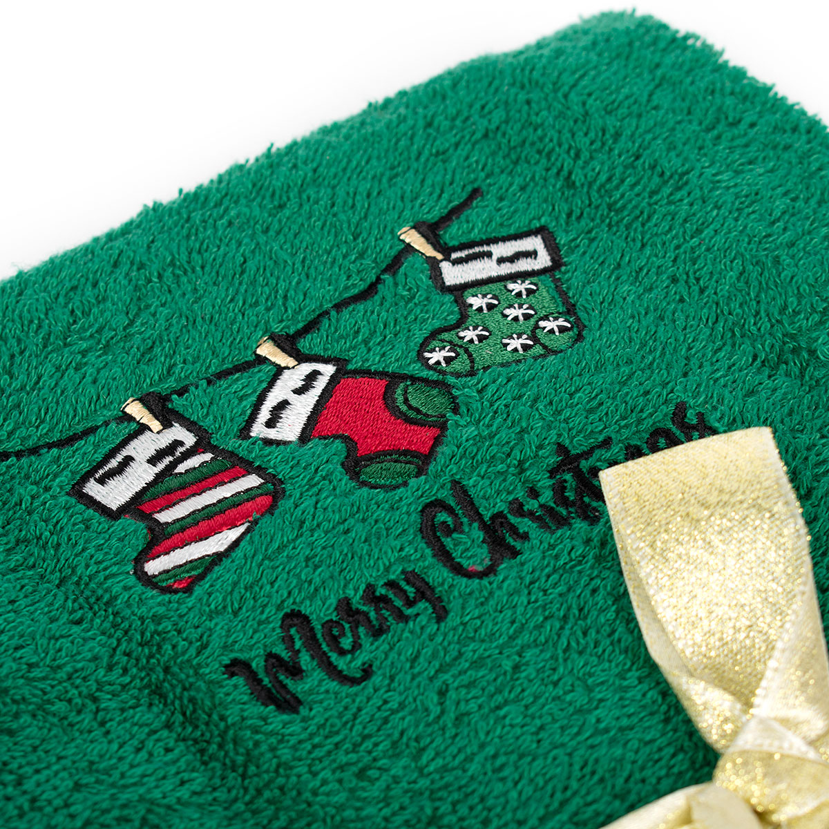 Χριστουγεννιάτικες Πετσέτες (Σετ 2Τμχ) Dimcol Christmas Socks Green Χριστουγεννιάτικα Είδη Μπάνιου Spitishop