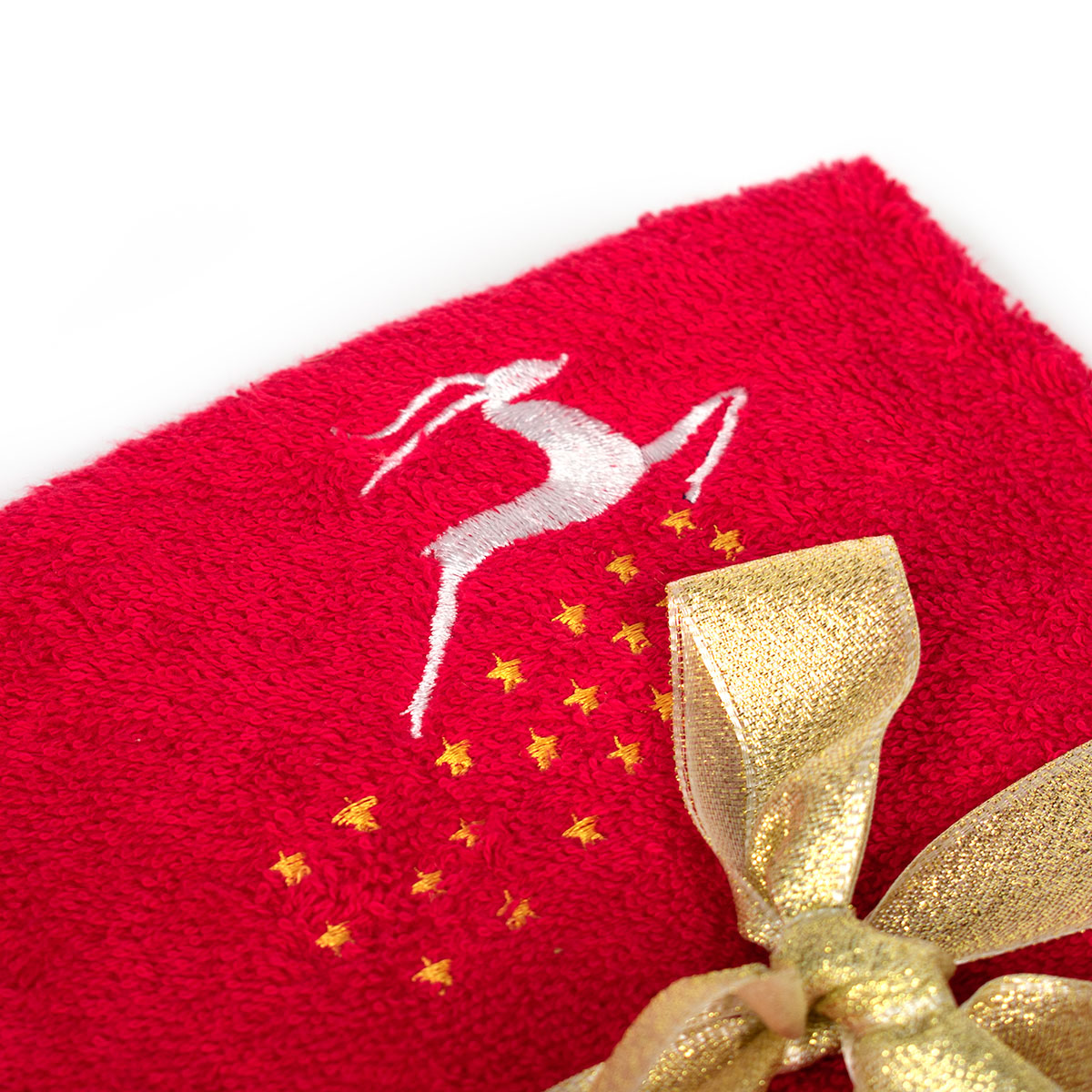 Χριστουγεννιάτικες Πετσέτες (Σετ 2Τμχ) Dimcol Reindeer Red Χριστουγεννιάτικα Είδη Μπάνιου Spitishop