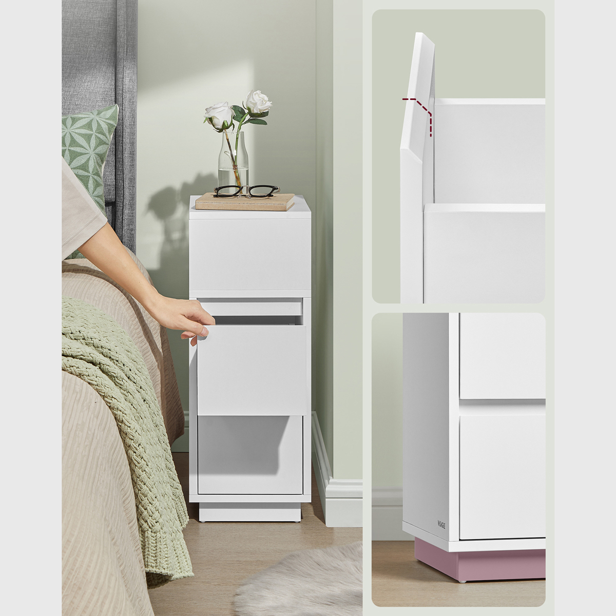 Κομοδίνο με 2 Συρτάρια Ράφι (30X25X65) Vasagle Let656W01V2 Έπιπλα Κρεβατοκάμαρας Κομοδίνα Spitishop