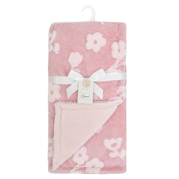 Κουβέρτα Fleece Αγκαλιάς Με Γουνάκι (75x100) Dimcol Flower Coral