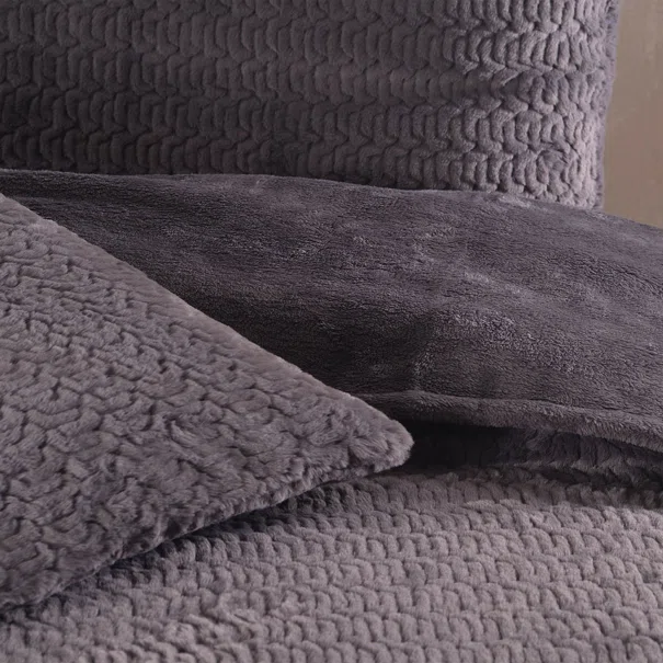 Κουβέρτα Fleece Υπέρδιπλη Με Γουνάκι (220x240) + Διακοσμητικές Μαξιλαροθήκες (Σετ) Rythmos Bliss Γκρι
