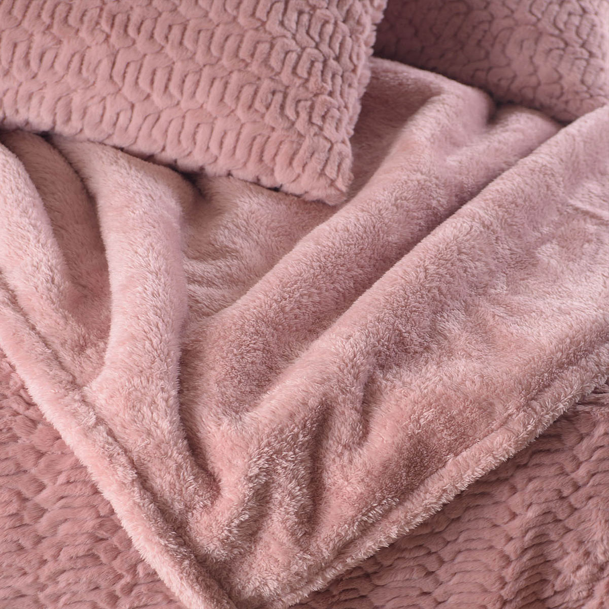 Κουβέρτα Fleece Υπέρδιπλη με Γουνάκι (220X240) + Διακοσμητικές Μαξιλαροθήκες (Σετ) Rythmos Bliss Ροζ Λευκά Είδη Κρεβατοκάμαρας Κουβέρτες Υπέρδιπλες 