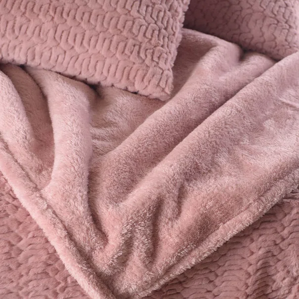 Κουβέρτα Fleece Υπέρδιπλη Με Γουνάκι (220x240) + Διακοσμητικές Μαξιλαροθήκες (Σετ) Rythmos Bliss Ροζ