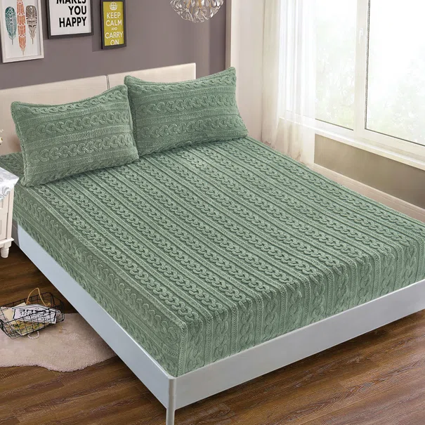 Σεντόνι Fleece Μονό Με Λάστιχο + Μαξιλαροθήκη (Σετ) Silk Fashion Braid Πράσινο