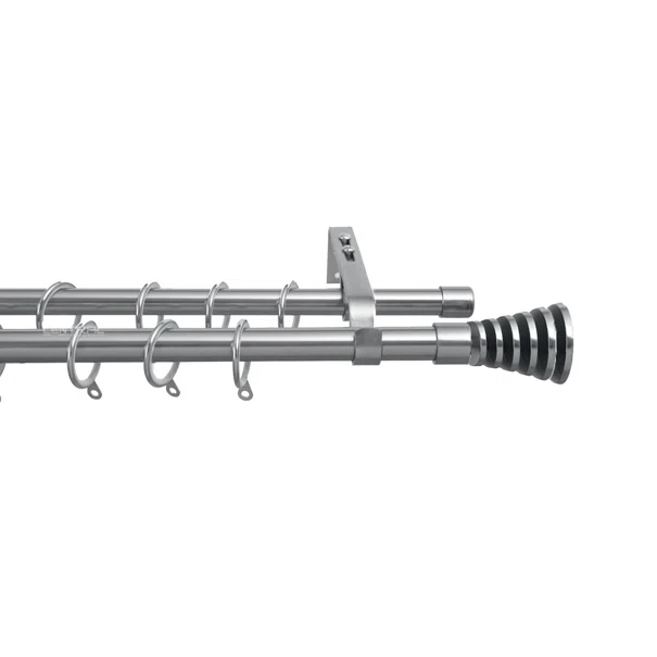 Κουρτινόξυλο Διπλό Επεκτεινόμενο 160-300cm Με Άκρα Grace Chrome Brushed 450305