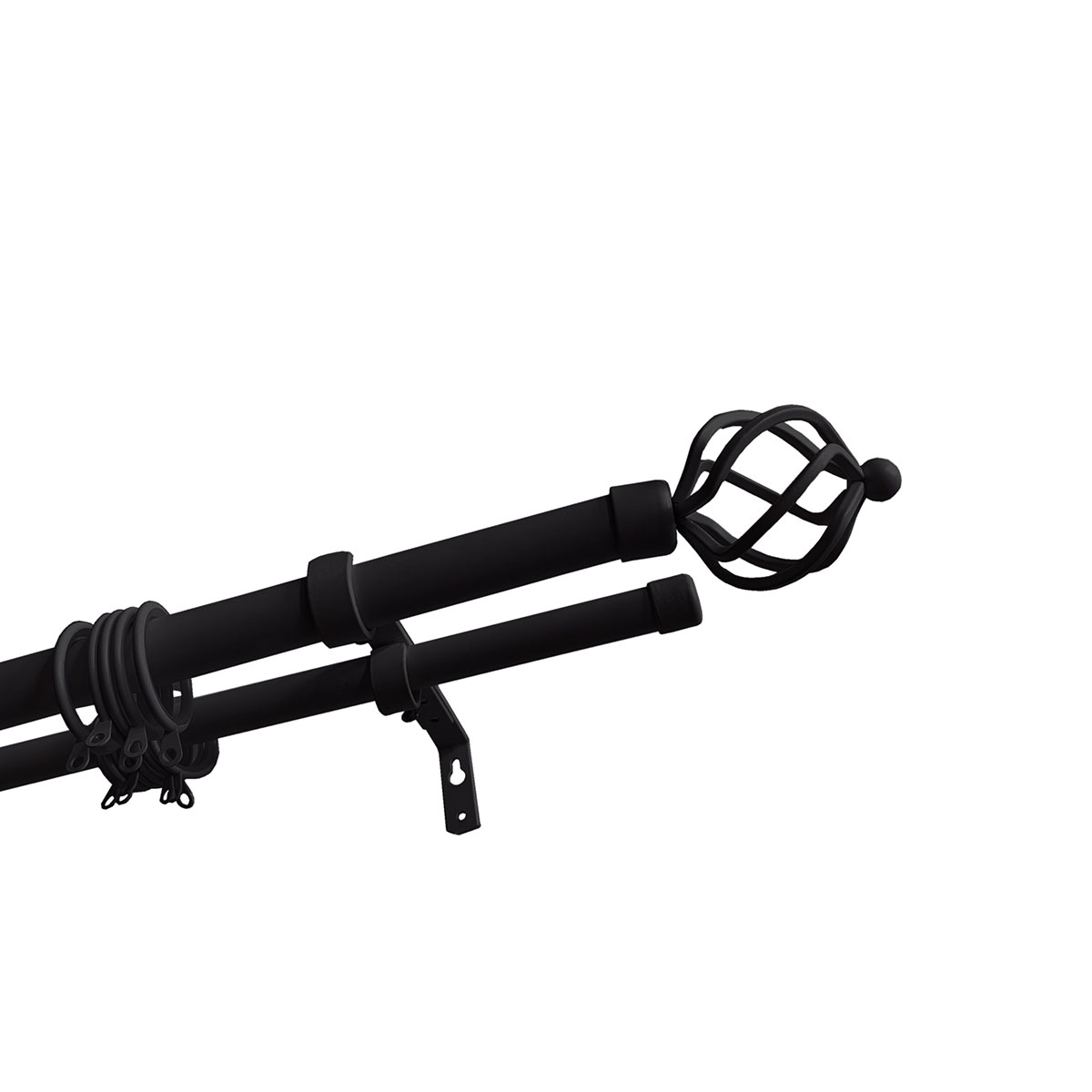 Κουρτινόξυλο Διπλό Επεκτεινόμενο 120-210cm Με Άκρα Grace Black 450124