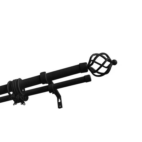 Κουρτινόξυλο Διπλό Επεκτεινόμενο 120-210cm Με Άκρα Grace Black 450124