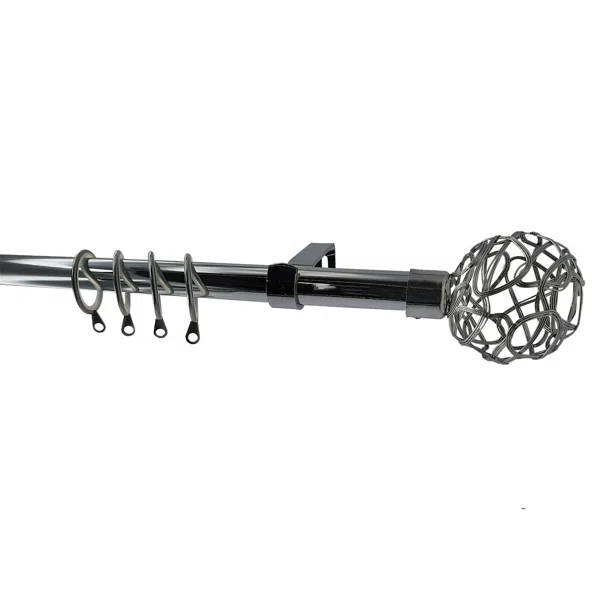 Κουρτινόξυλο Φ19mm Μονό Επεκτεινόμενο 120-210cm Με Άκρα Grace Shiny Chrome 997531