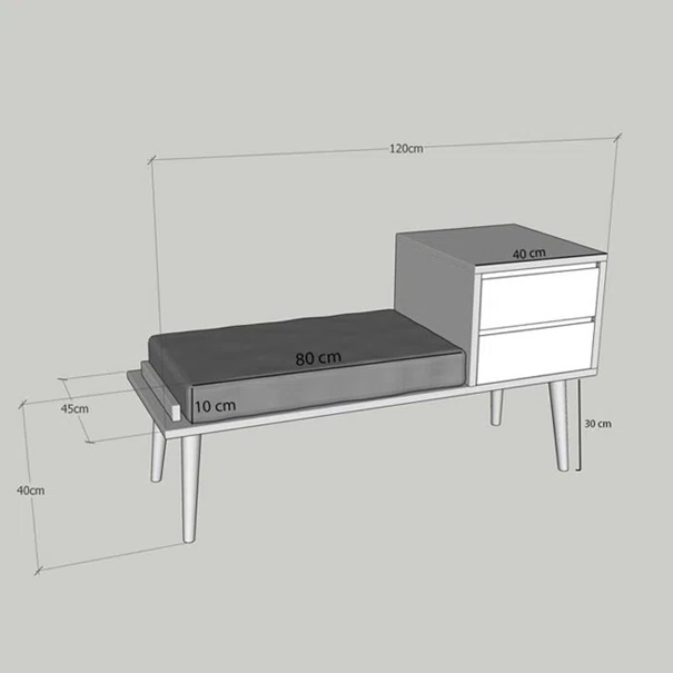 Παγκάκι Εισόδου Με 2 Συρτάρια (120x45x40) A-G Fiume 854KLN3801 Anthracite