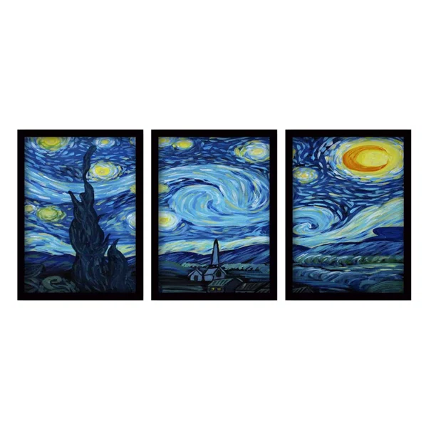 Τρίπτυχος Πίνακας Με Κορνίζα (105x45) A-G The Starry Night Van Gogh 364LUL1353