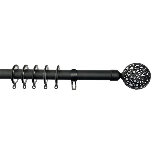 Κουρτινόξυλο Φ25mm Μονό Επεκτεινόμενο 140-240cm Με Άκρα Grace Lilie Black Mat 599177