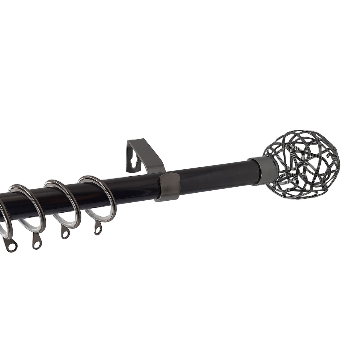 Κουρτινόξυλο Φ19mm Μονό Επεκτεινόμενο 120-210cm Με Άκρα Grace Nickel Black 997436