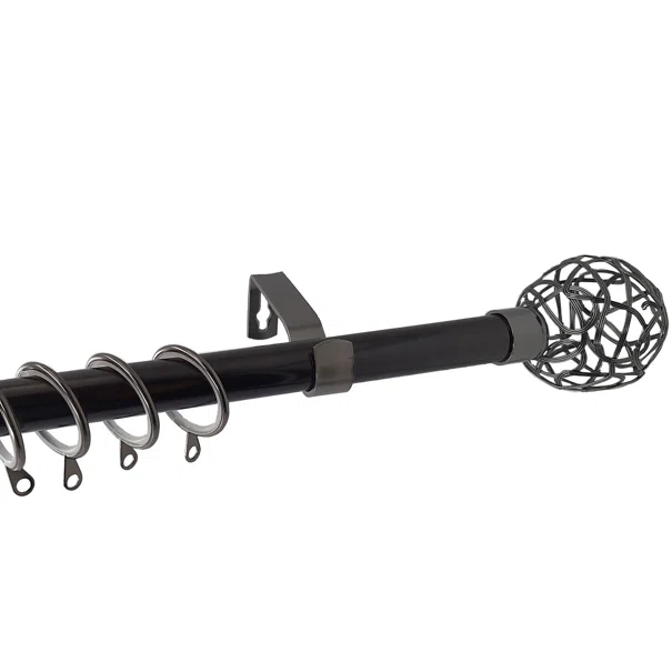 Κουρτινόξυλο Φ19mm Μονό Επεκτεινόμενο 120-210cm Με Άκρα Grace Nickel Black 997436