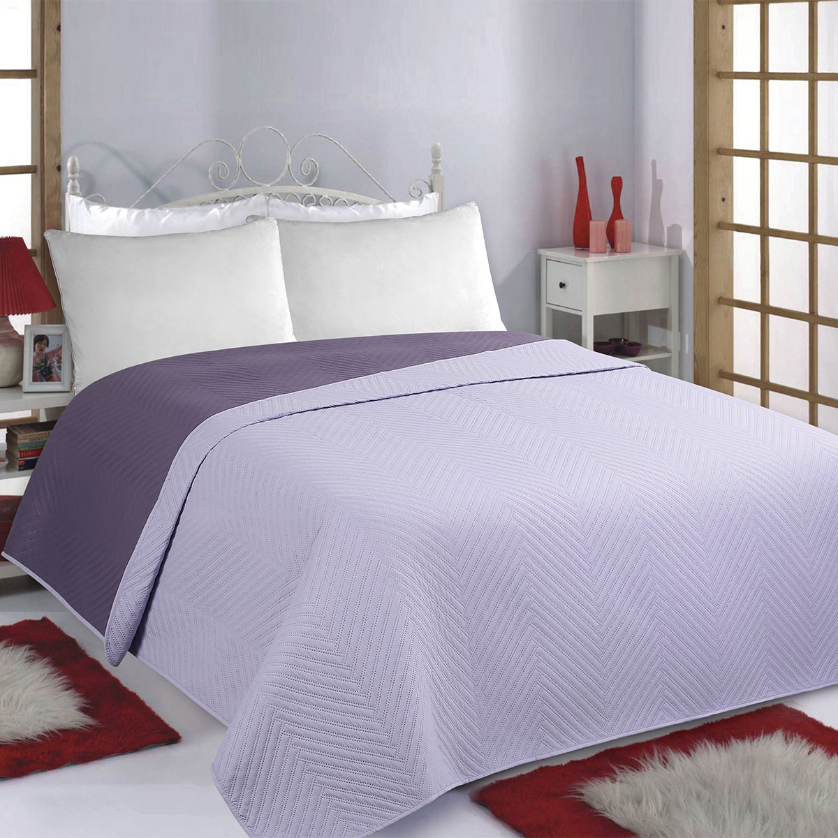 Κουβερλί Υπέρδιπλο (220x240) 2 Όψεων Silk Fashion Bones Lila-Purple