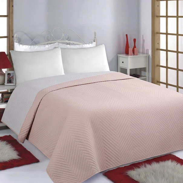 Κουβερλί Μονό (170x220) 2 Όψεων Silk Fashion Bones Pink-Grey