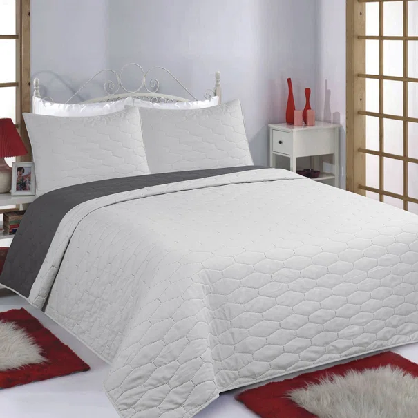 Κουβερλί King Size (Σετ 240x260) 2 Όψεων Silk Fashion Ruby Grey-Anthracite