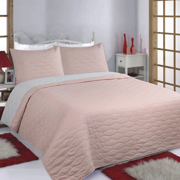Κουβερλί Υπέρδιπλο (Σετ 220x240) 2 Όψεων Silk Fashion Ruby Pink-Grey