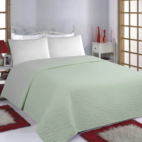 Κουβερλί King Size (240x260) 2 Όψεων Silk Fashion Waves Mint-Grey