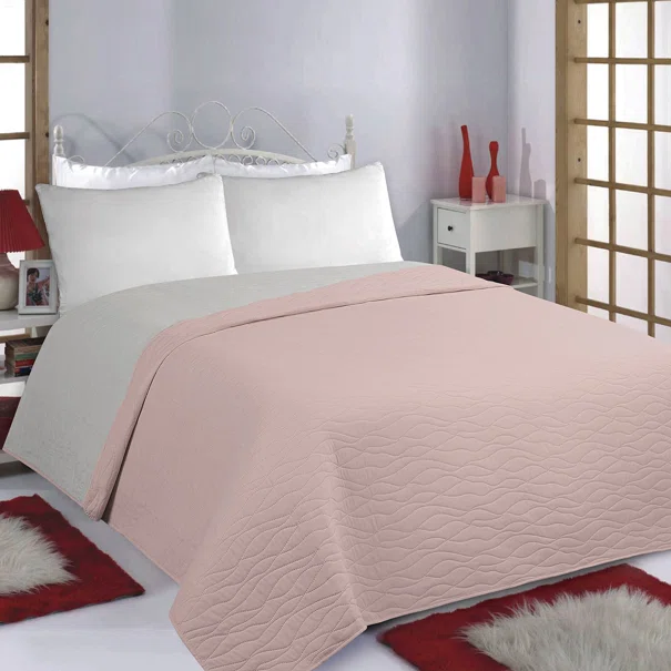 Κουβερλί Μονό (170x220) 2 Όψεων Silk Fashion Waves Pink-Grey