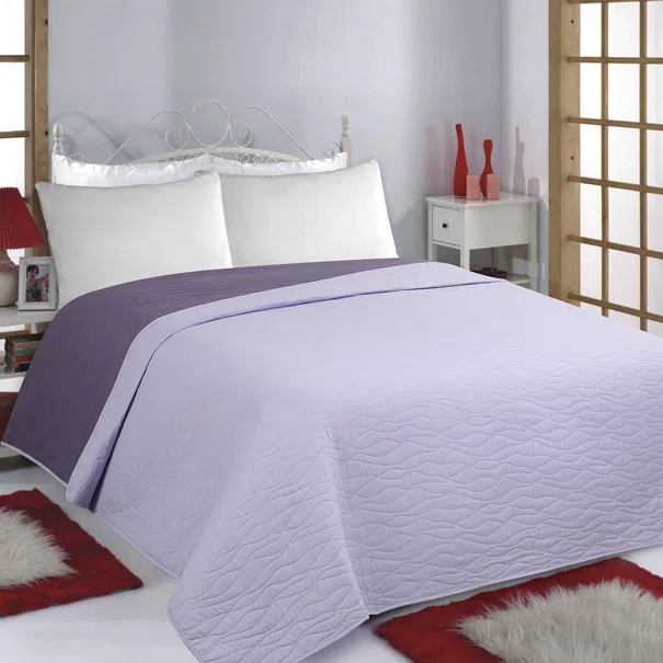 Κουβερλί King Size (240x260) 2 Όψεων Silk Fashion Waves Lila-Purple