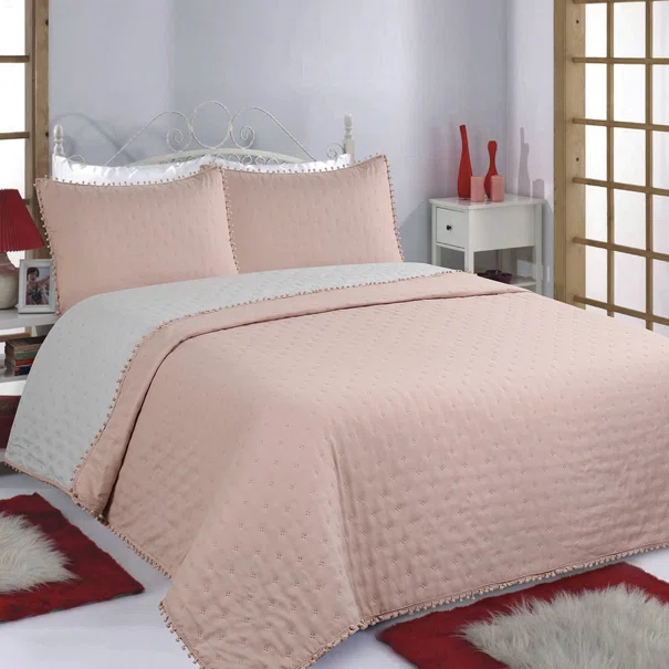 Κουβερλί Μονό (Σετ 170x240) 2 Όψεων Silk Fashion Pon Pon Pink-Grey