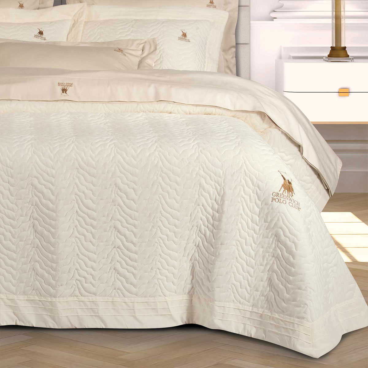 Κουβερλί King Size (240X250) Greenwich Polo Club 2352 Ecru Λευκά Είδη Κρεβατοκάμαρας Spitishop