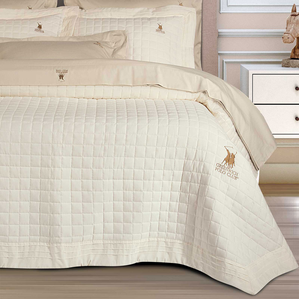 Κουβερλί King Size (240X250) Greenwich Polo Club 2355 Ecru Λευκά Είδη Κρεβατοκάμαρας Spitishop