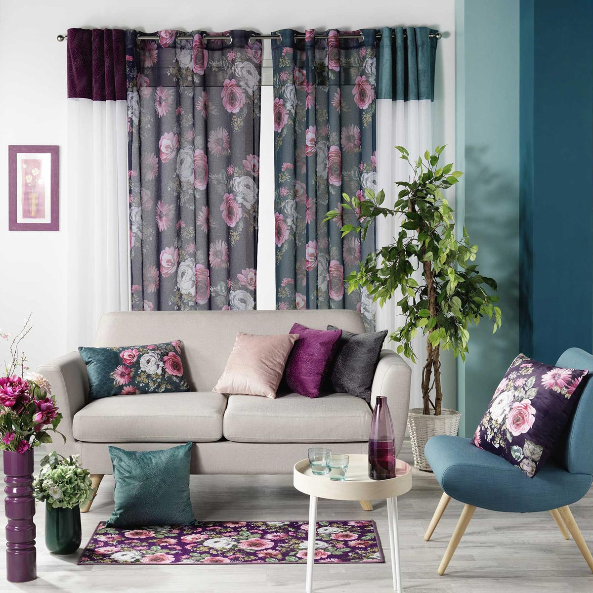 Κουρτίνα (140X240) με Τρουκς L-C Flower Life Petrole 1626596 Κουρτίνες Κρεβατοκάμαρας Ρομαντικές Spitishop