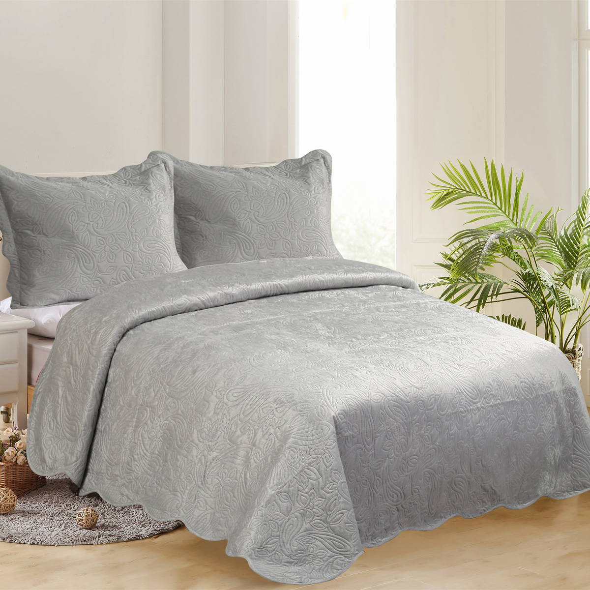 Κουβερλί Βελουτέ Υπέρδιπλο (Σετ 220x240) Silk Fashion Λαχούρι 4 Light Grey