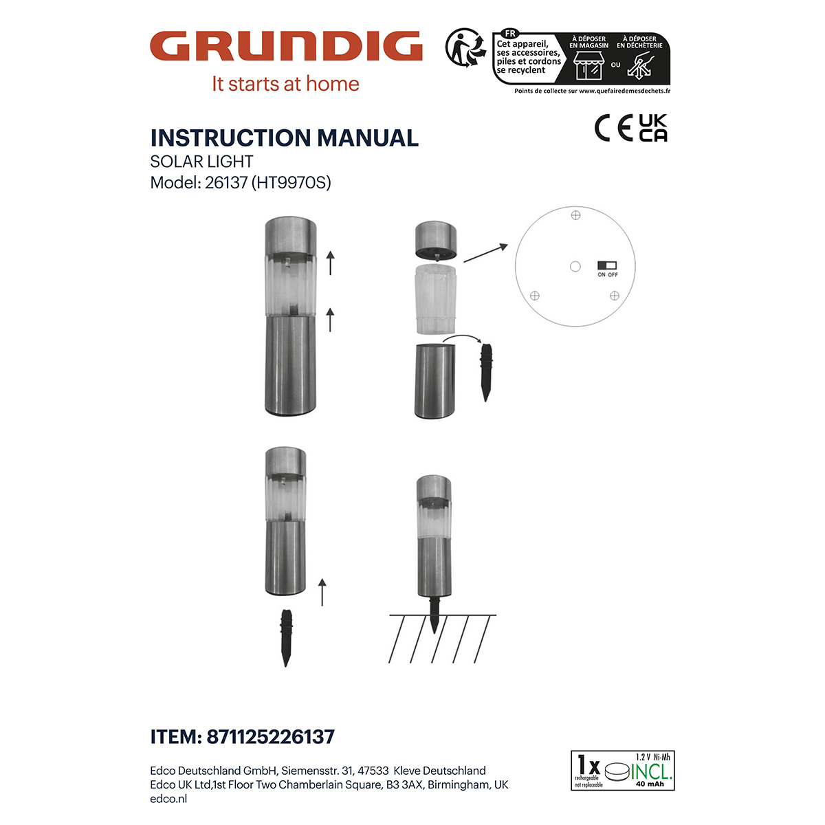 Ηλιακά Φωτιστικά Καρφωτά (6Τμχ) Grundig 871125226137 Εξωτερικού Χώρου - Κήπου Led Spitishop