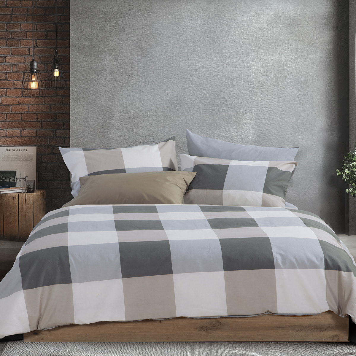 Σεντόνια Μονά (Σετ) Nef-Nef Homeware Casual Check Grey
