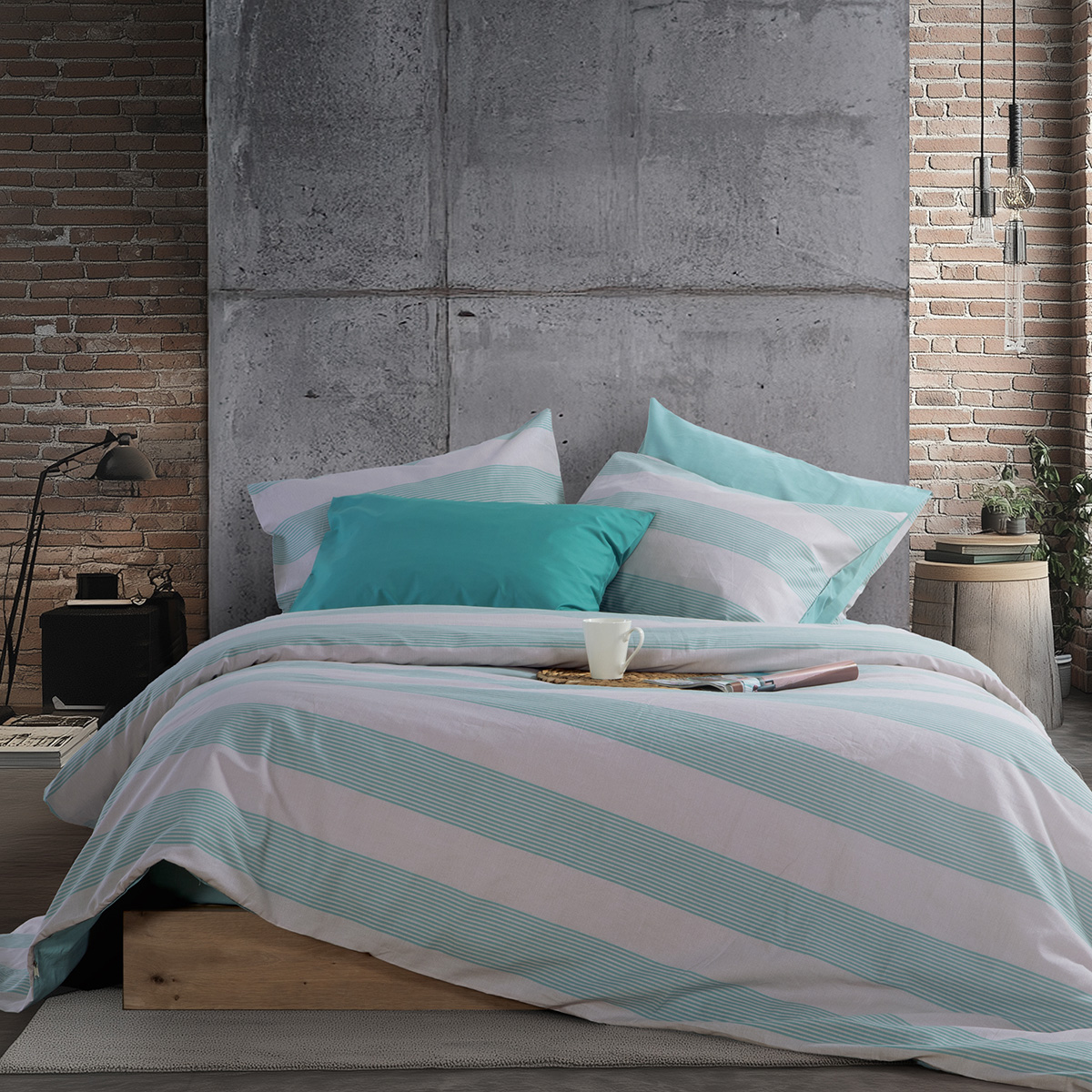 Σεντόνια King Size (Σετ) Nef-Nef Homeware Casual Stripe Petrol