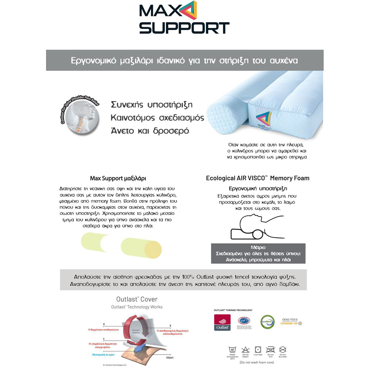Μαξιλάρι Ύπνου Ανατομικό Μέτριο (40X60) Palamaiki Max Support Memory Foam Λευκά Είδη Κρεβατοκάμαρας Μαξιλάρια Ανατομικά Spitishop