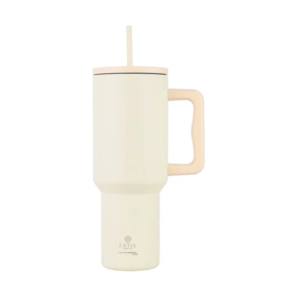 Κούπα Θερμός Με Λαβή & Καλαμάκι 1.2lt Estia Save The Aegean Tumbler Lily White 01-32197
