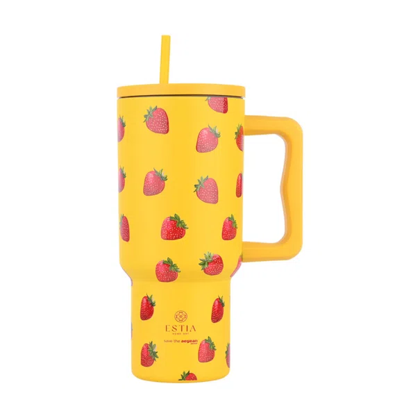 Κούπα Θερμός Με Λαβή & Καλαμάκι 900ml Estia Save The Aegean Tumbler Berry Bright 01-32029