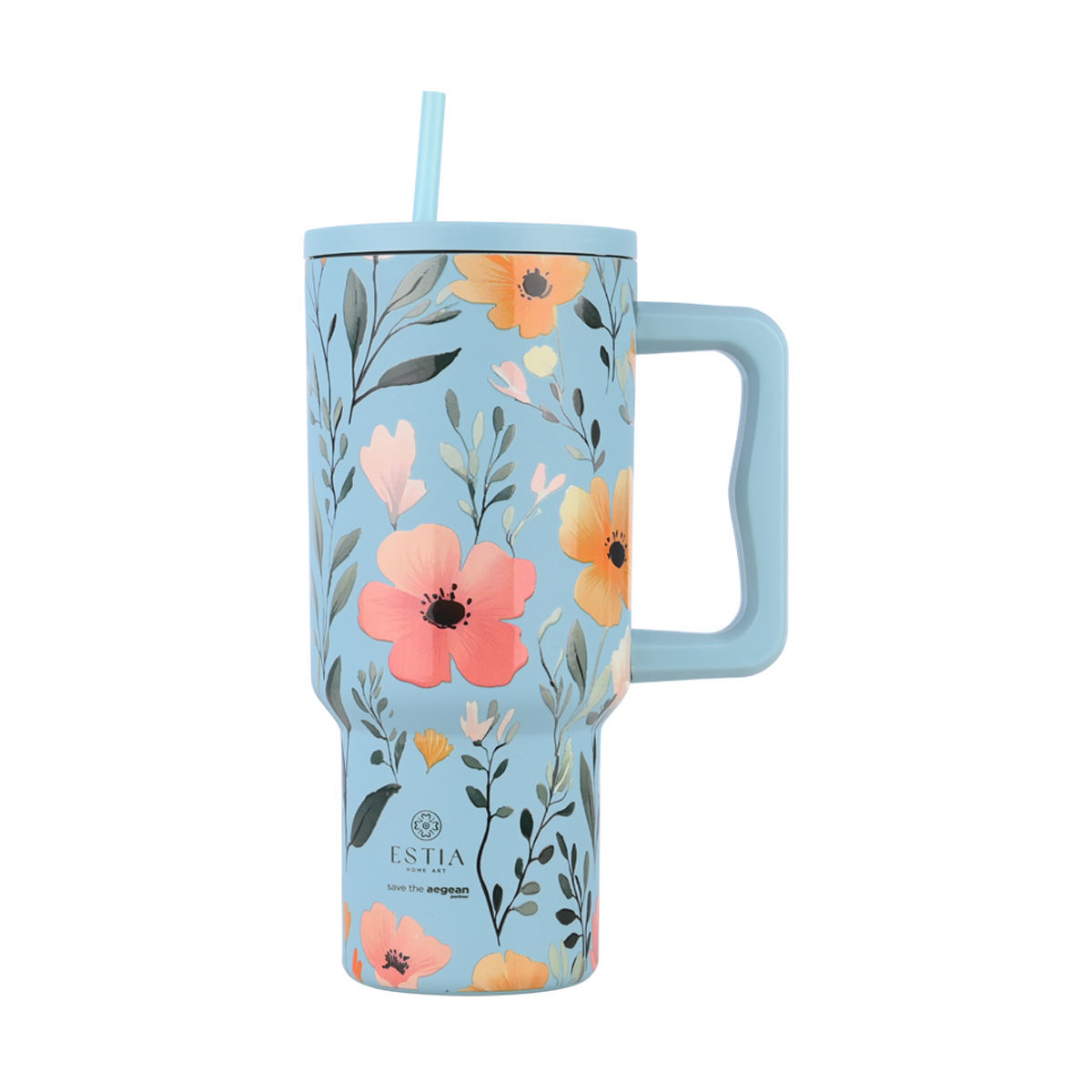 Κούπα Θερμός Με Λαβή & Καλαμάκι 900ml Estia Save The Aegean Tumbler Sky Garden 01-32036