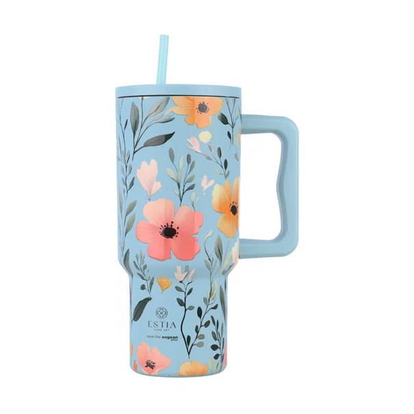 Κούπα Θερμός Με Λαβή & Καλαμάκι 900ml Estia Save The Aegean Tumbler Sky Garden 01-32036