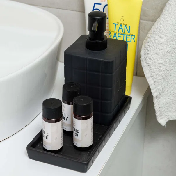 Dispenser Μπάνιου 450ml (7.5x7.5x15) Estia Tiles Μαύρο 02-27698