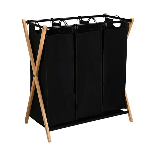 Καλάθι Απλύτων 3 Θέσεων (68x40x76) Estia Bamboo Essentials Μαύρο 02-26967